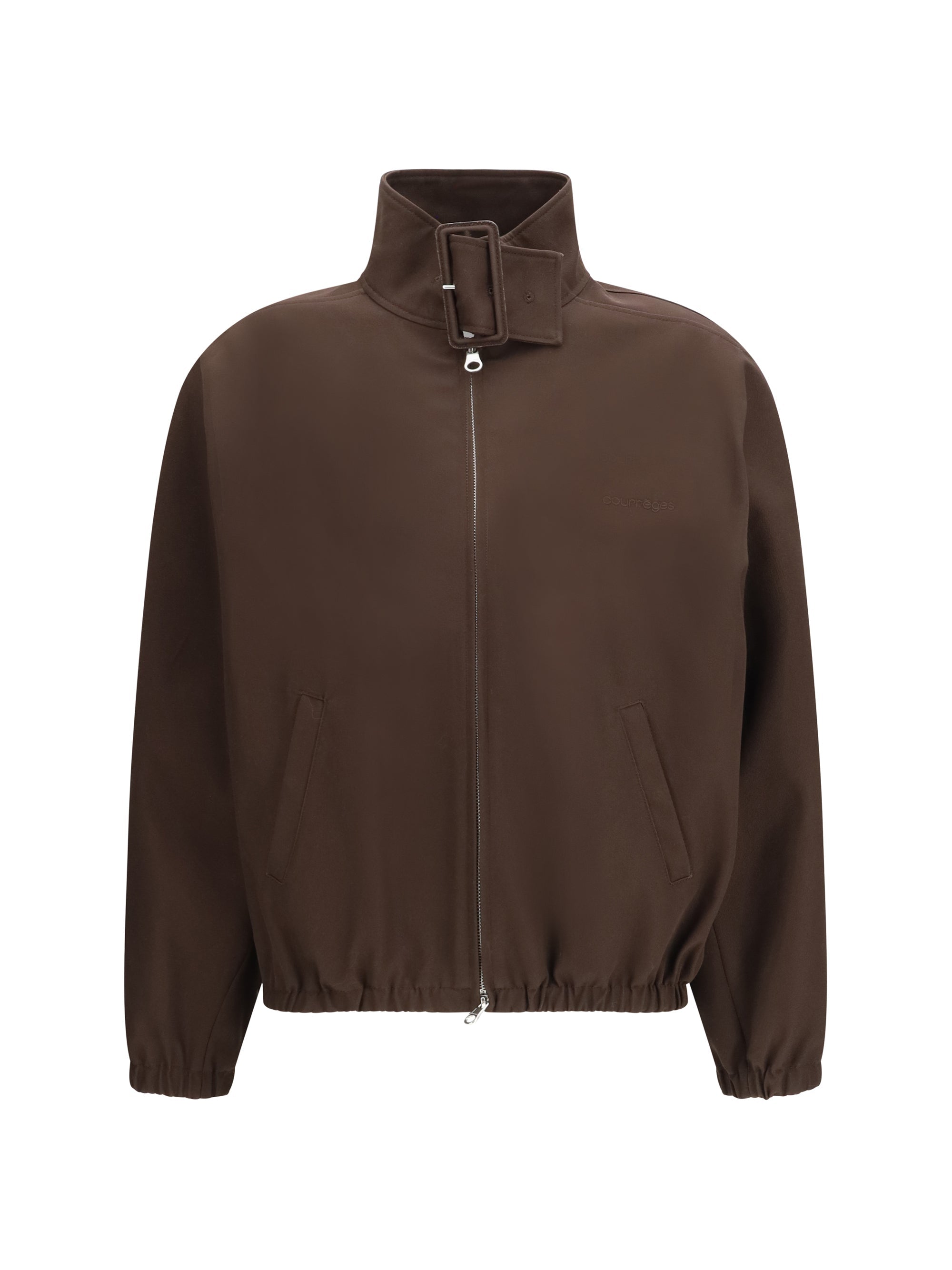 CourrèGes Zip-Up High-Collar Bomber Jacket — Brown