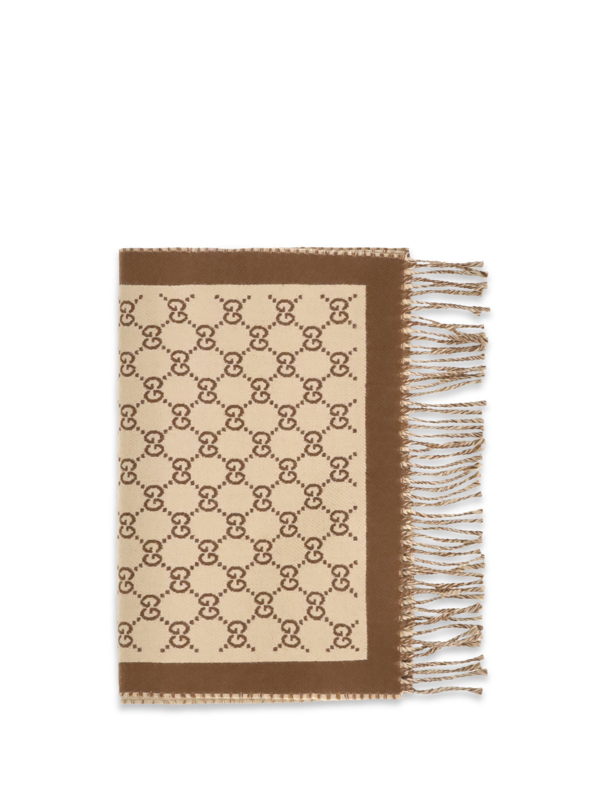 Gucci GG All-Over Wool Scarf — Camel