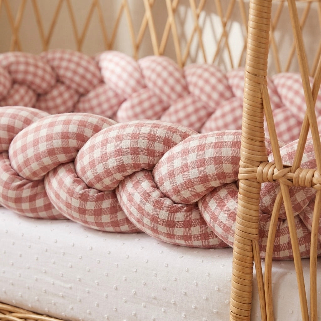 Trenza Protectora  VICHY Grande ROSA Cuna y Cama 200cm en Algodón | Sueños de Cigüeña
