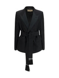 Valentino Double-Breasted Virgin Wool Blazer — Black
