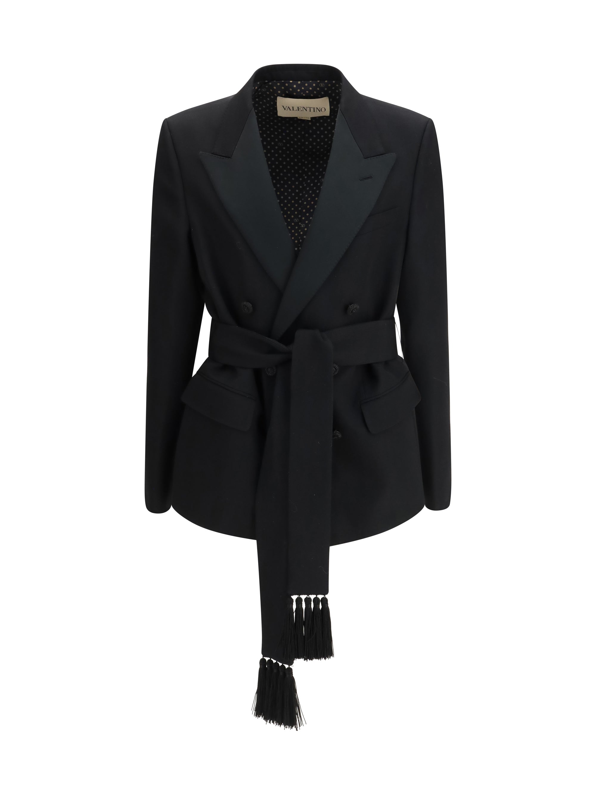 Valentino Double-Breasted Virgin Wool Blazer — Black