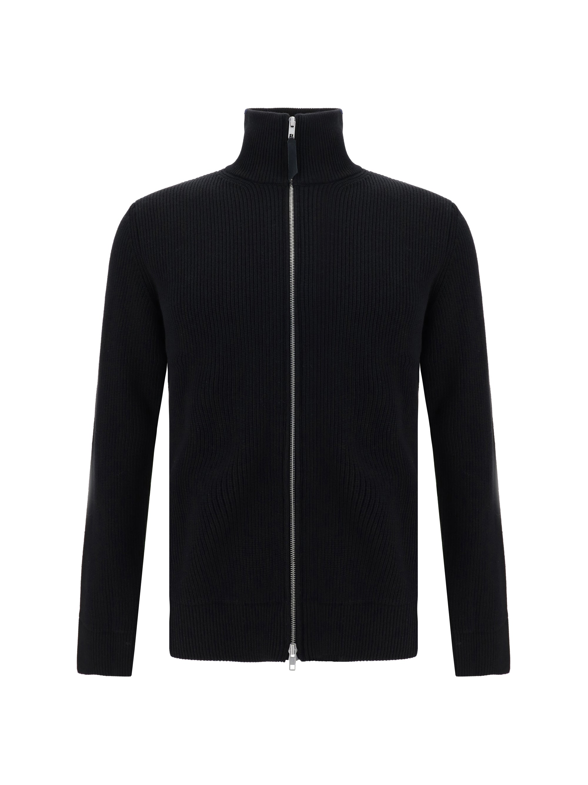 Maison Margiela Ribbed Zip-Up Knit Sweater — Black