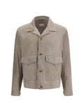 Brunello Cucinelli Calf Leather Jacket — Beige
