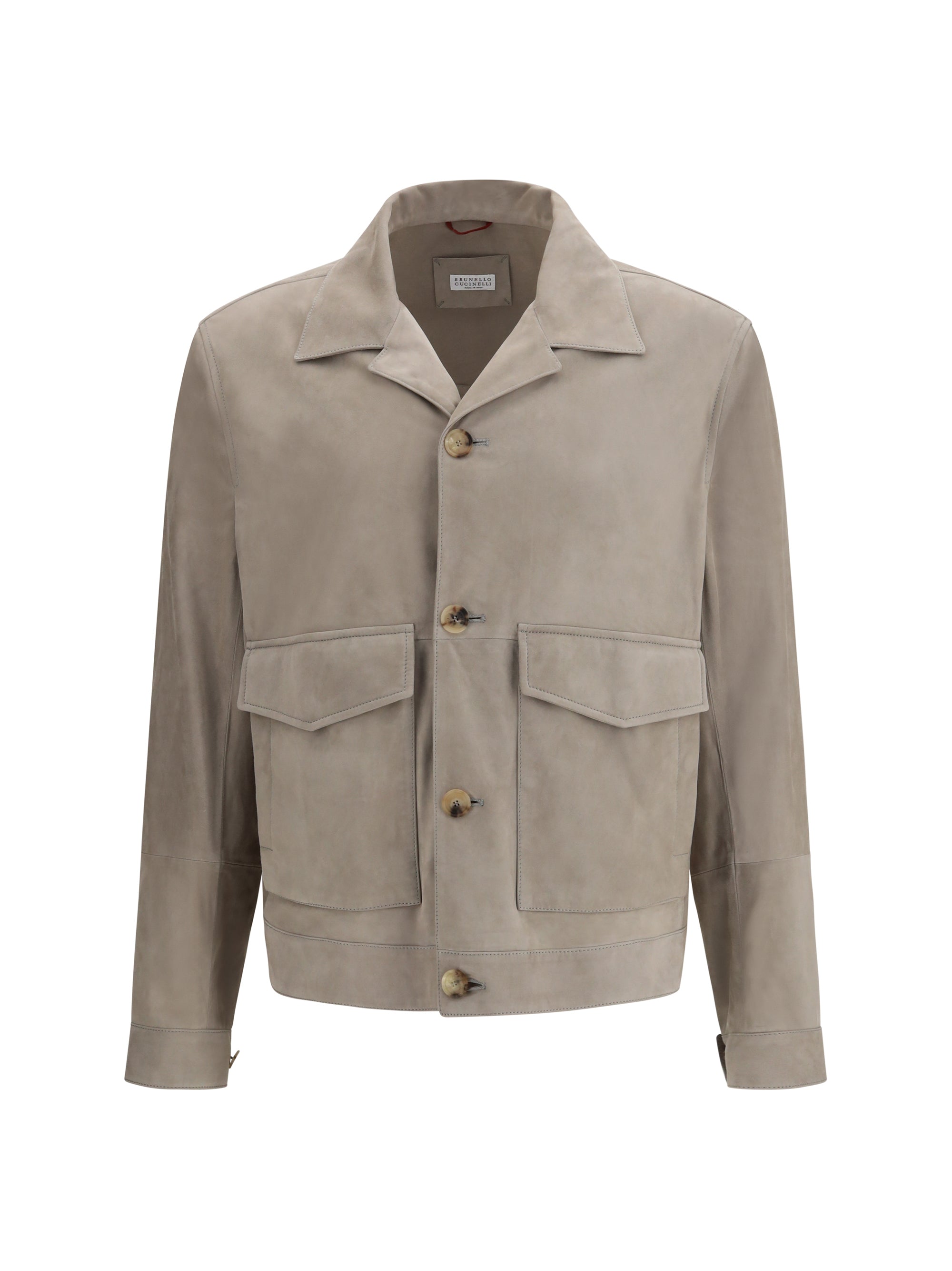 Brunello Cucinelli Calf Leather Jacket — Beige