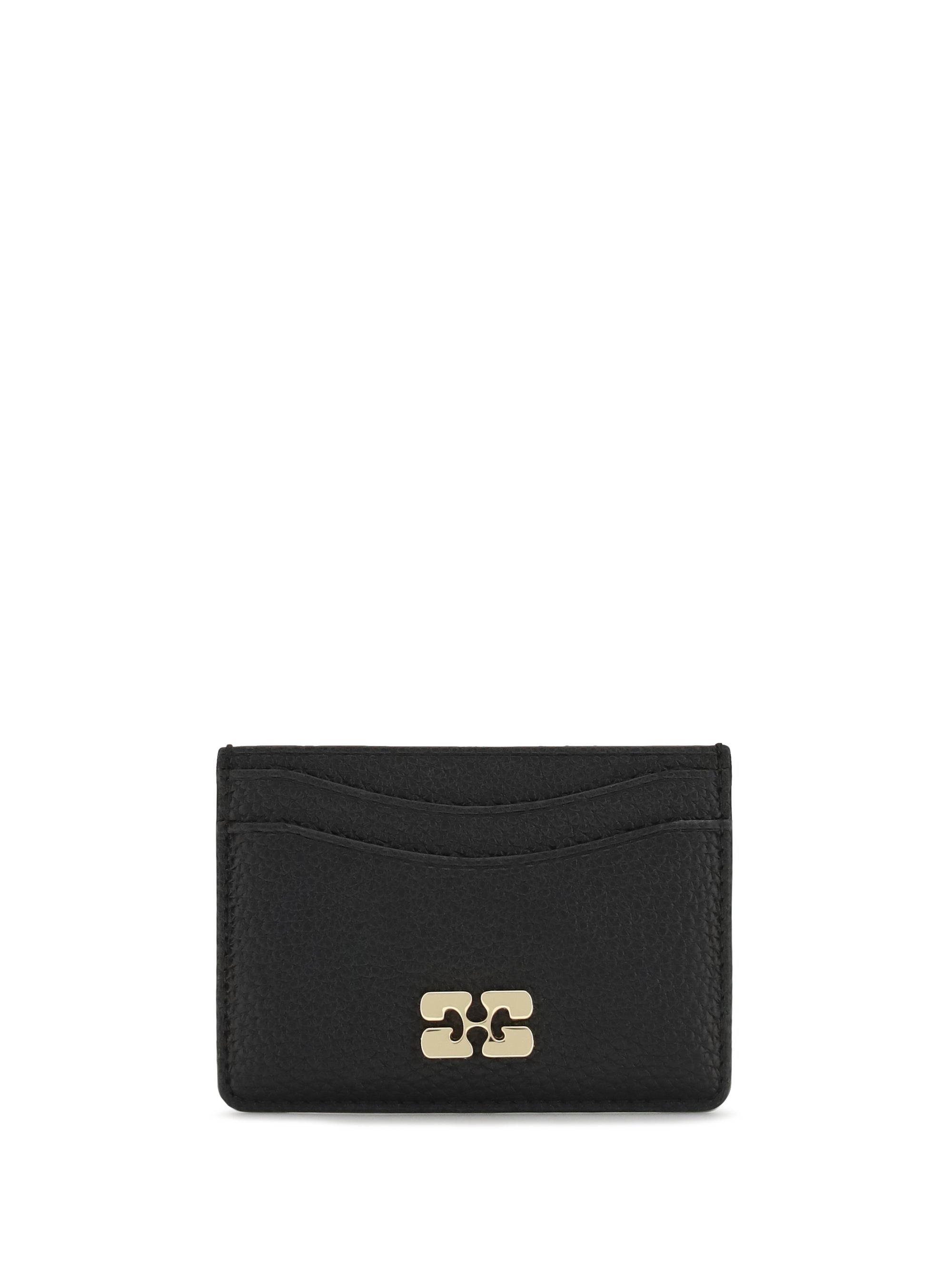 Ganni Grained Leather Card Case — Black