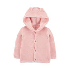 Chaqueta punto canalé capucha diseño oso