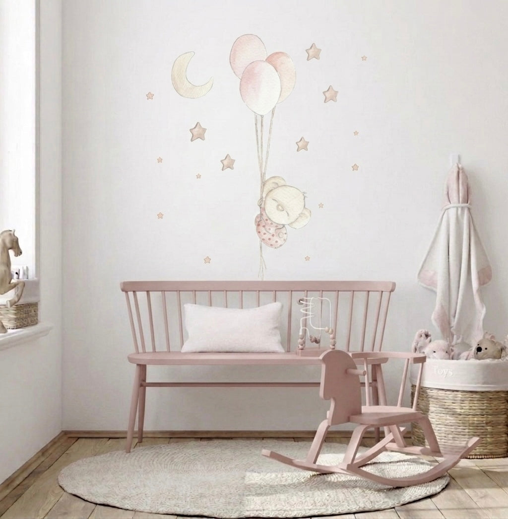 Vinilo Decorativo Infantil Globos bebé NIÑA GLOBO - SUEÑOS DE CIGUEÑA