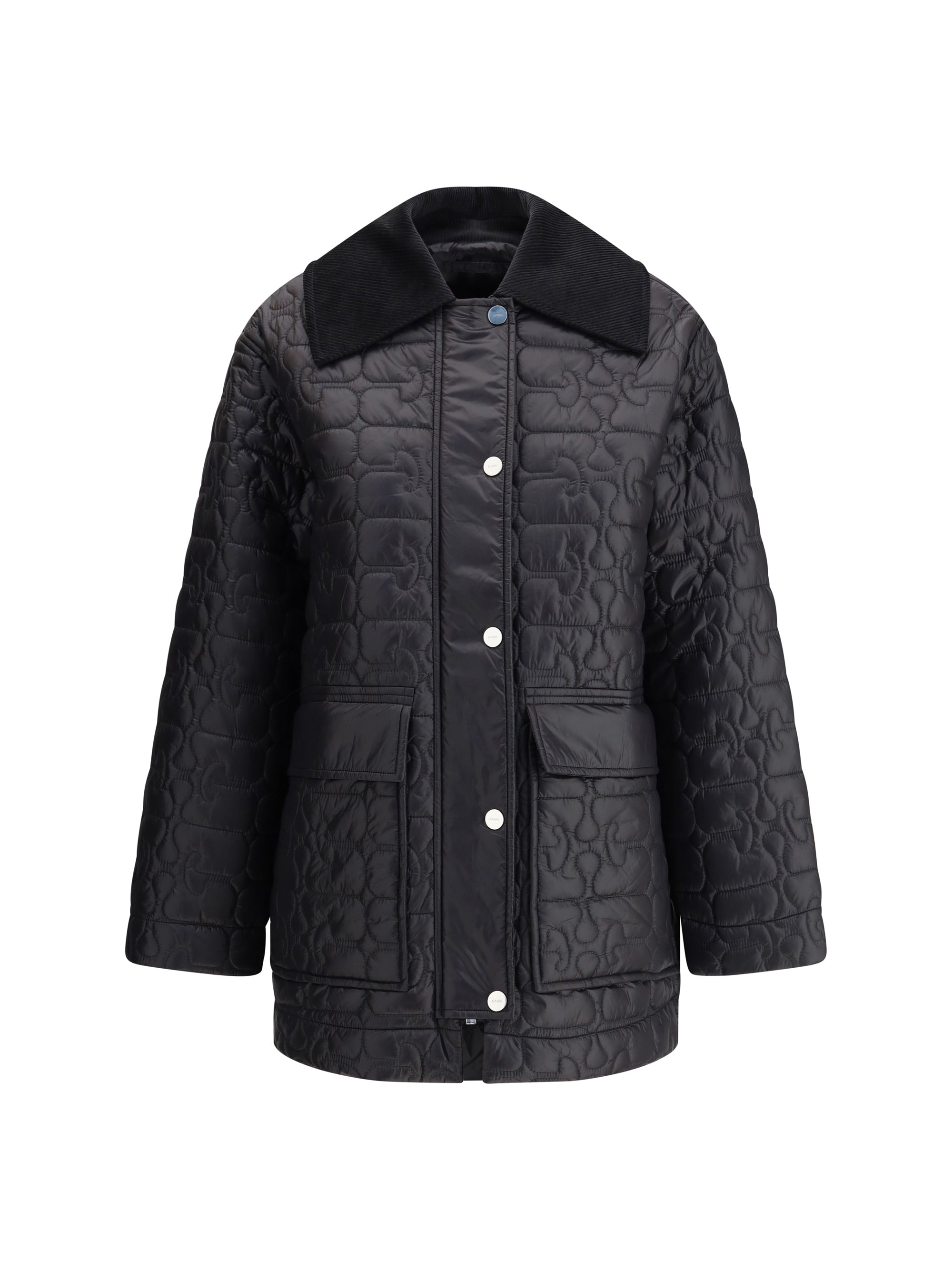 Ganni Glossy Finish Quilted Down Jacket — Black