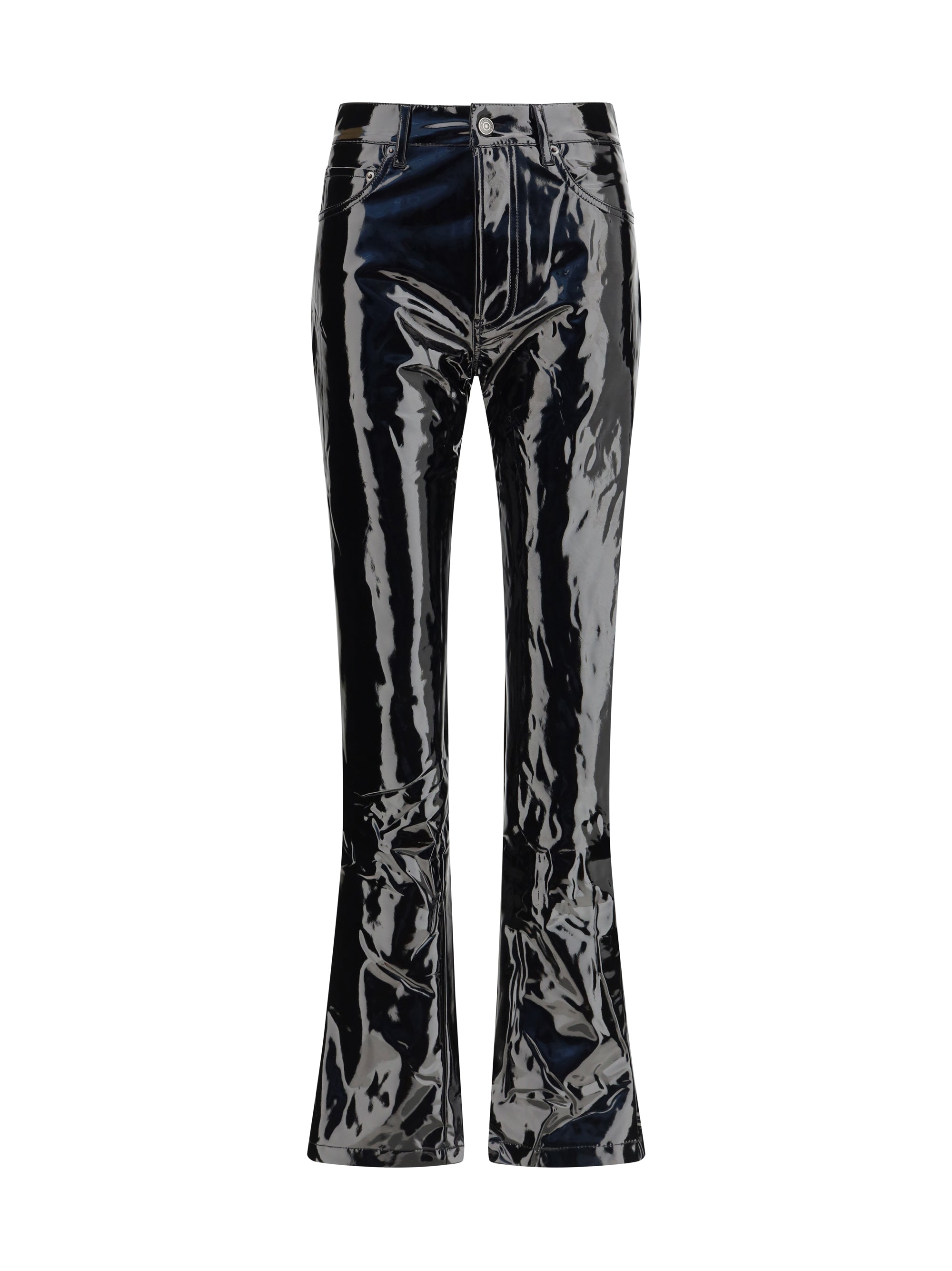 Fiorucci Vinyl Straight-Leg Trousers — Black
