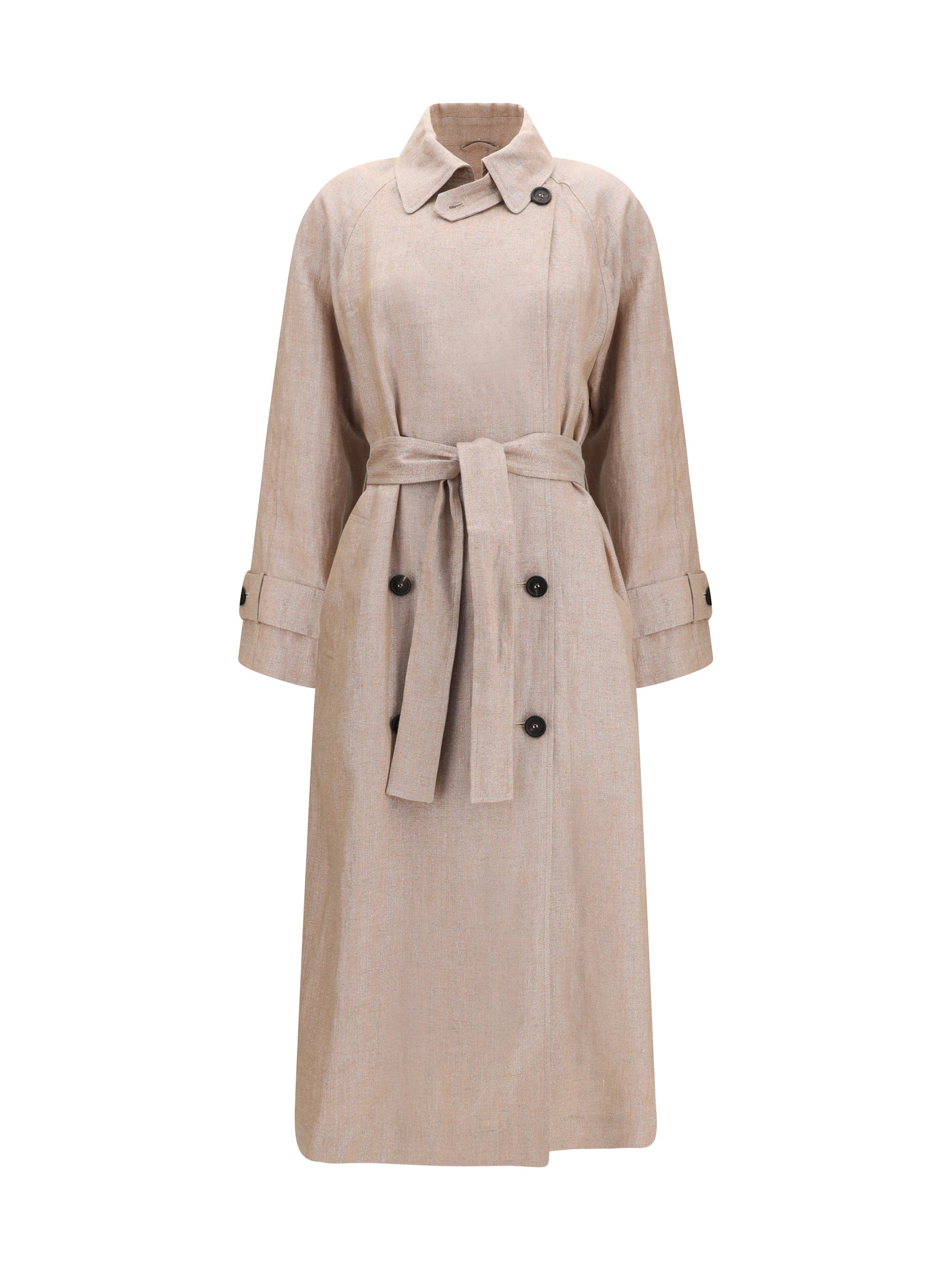 Brunello Cucinelli Linen with Lurex Trench Coat — Beige