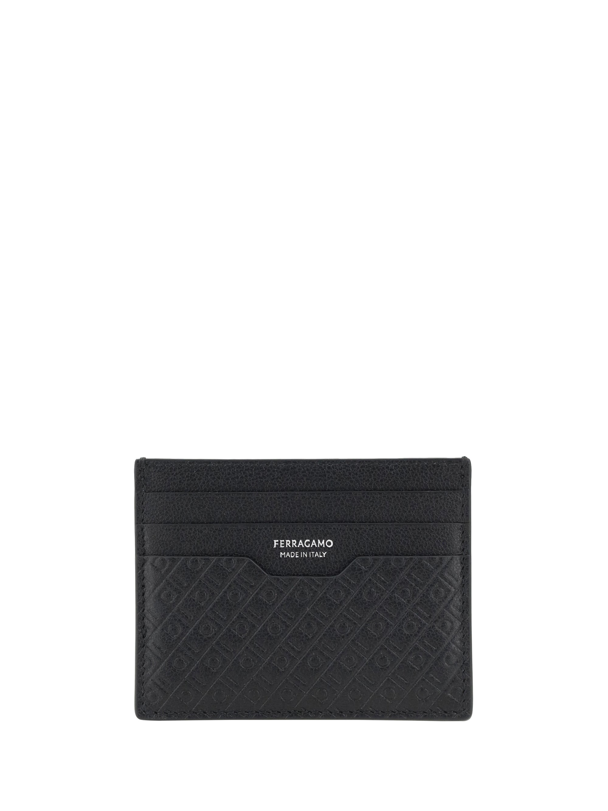 Ferragamo Gancini Monogram Leather Card Case — Black