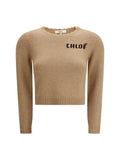 Chloé Logo-Embroidered Wool-Cashmere Sweater — Brown
