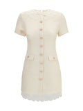 Self-Portrait Bouclé Lace Insert Mini Dress — Beige