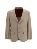 Brunello Cucinelli Checked Cotton Blazer — Camel