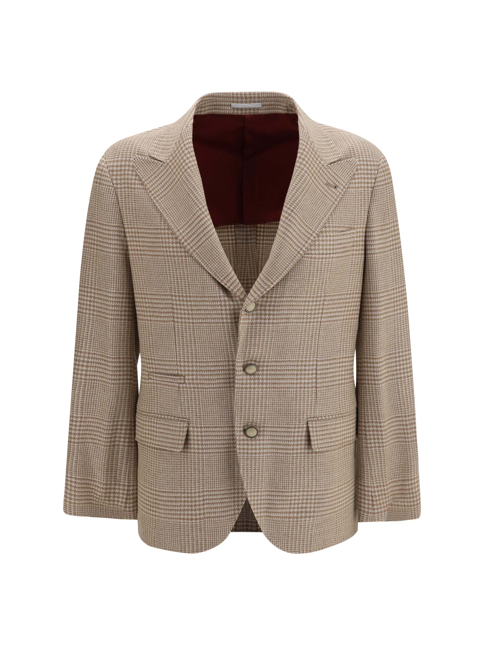 Brunello Cucinelli Checked Cotton Blazer — Camel
