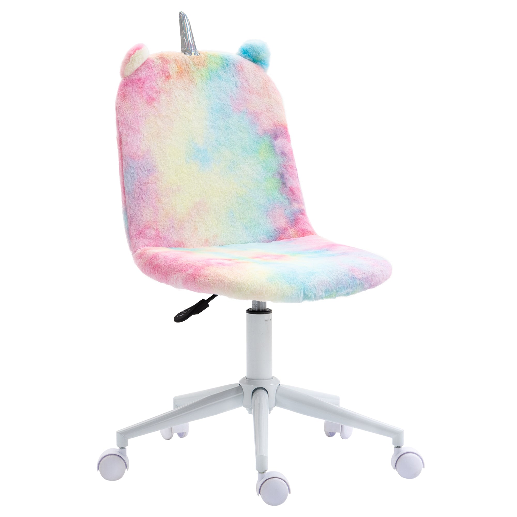 Cute Fluffy Unicorn Desk Chair with Mid-Back and Swivel Wheel, Rainbow Multi-Colored