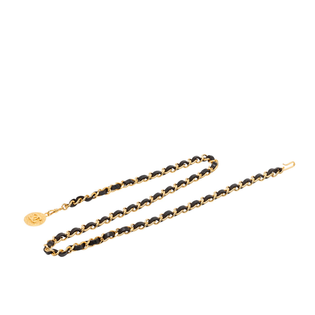 Gold Plated Leather Woven Medallion Chain Belt