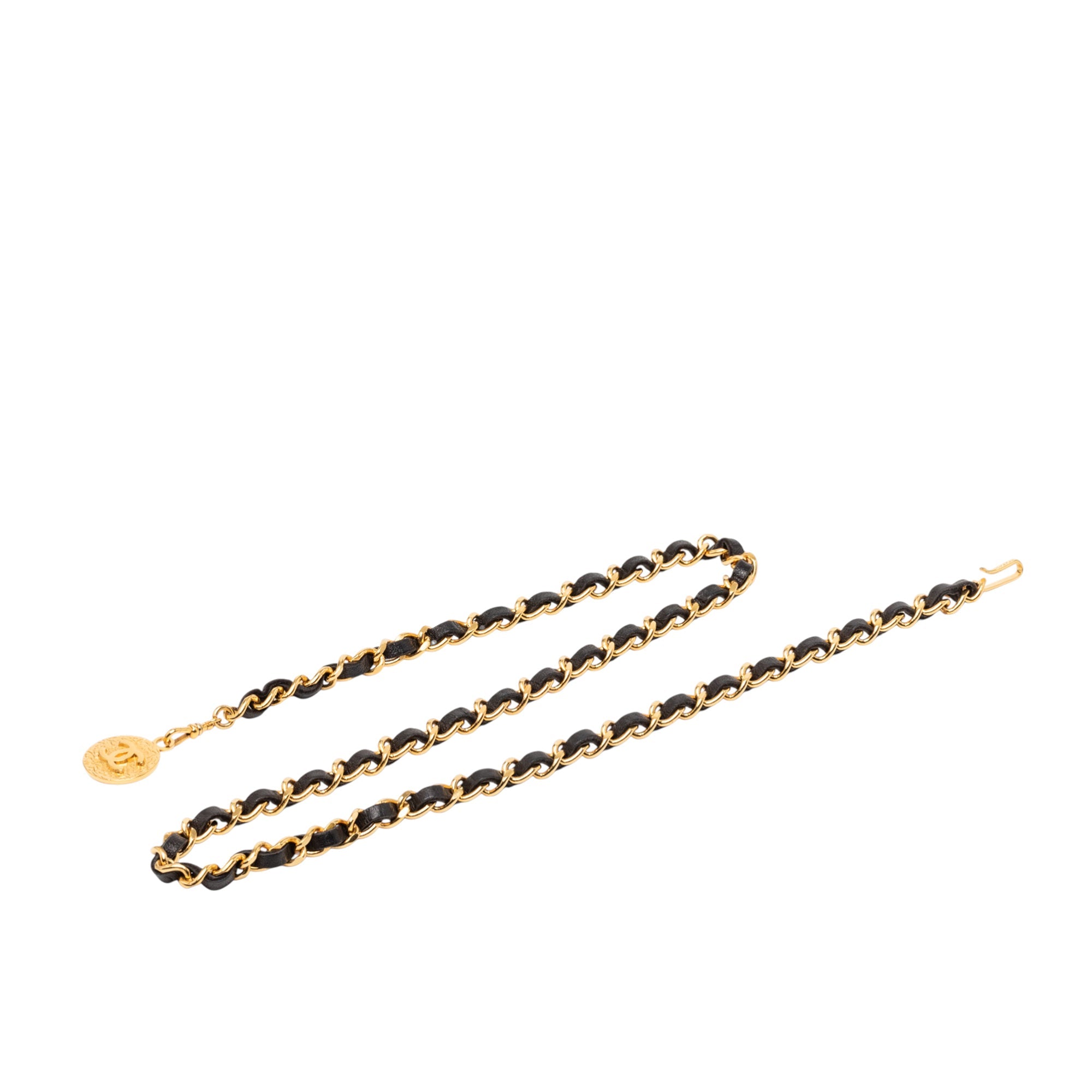 Gold Plated Leather Woven Medallion Chain Belt