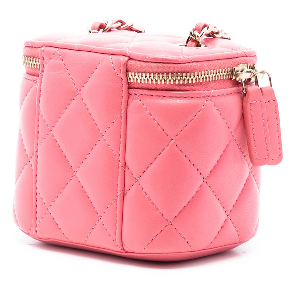 Mini Quilted Lambskin Top Handle Vanity Case With Chain