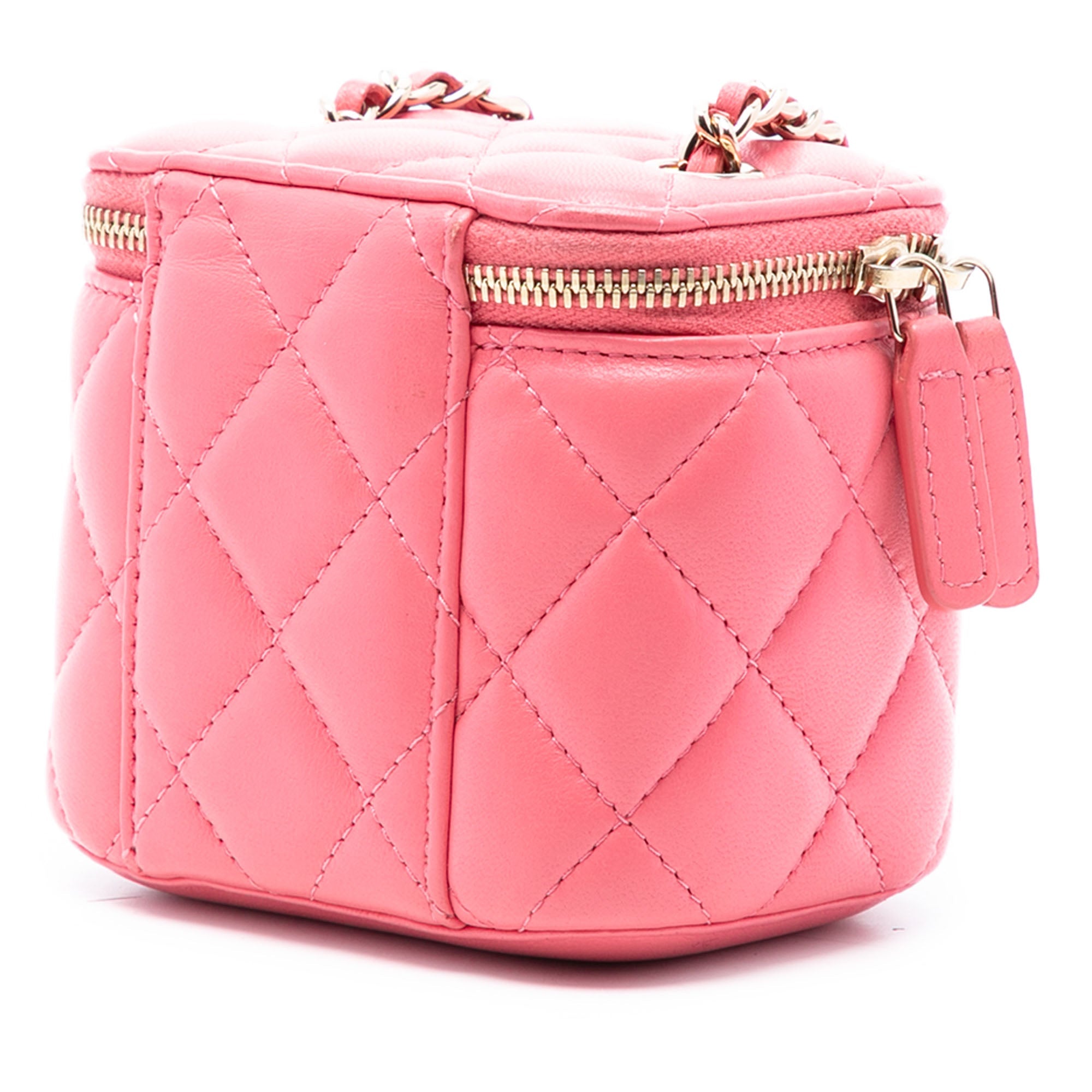 Mini Quilted Lambskin Top Handle Vanity Case With Chain