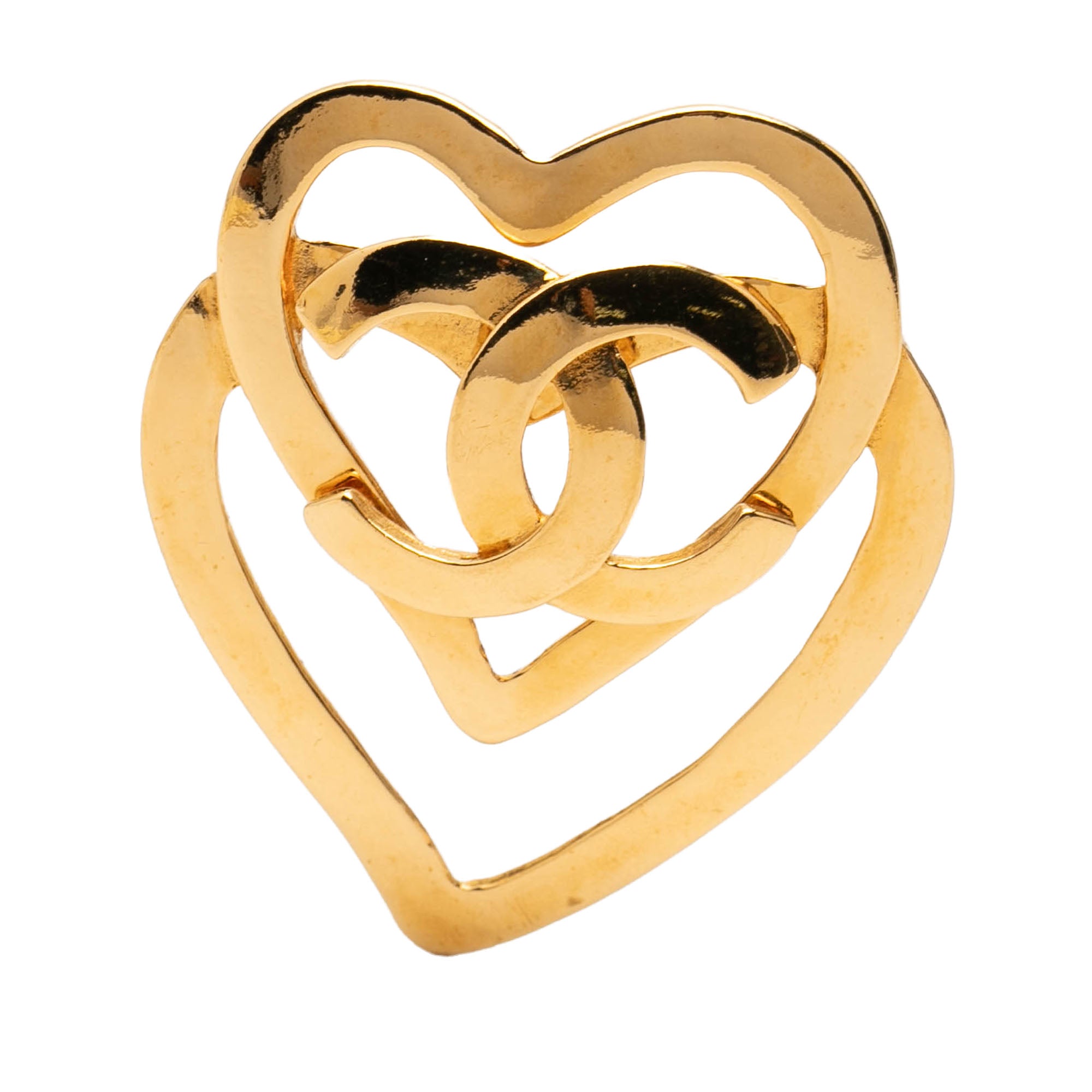 CC Gold Plated Double Heart Brooch