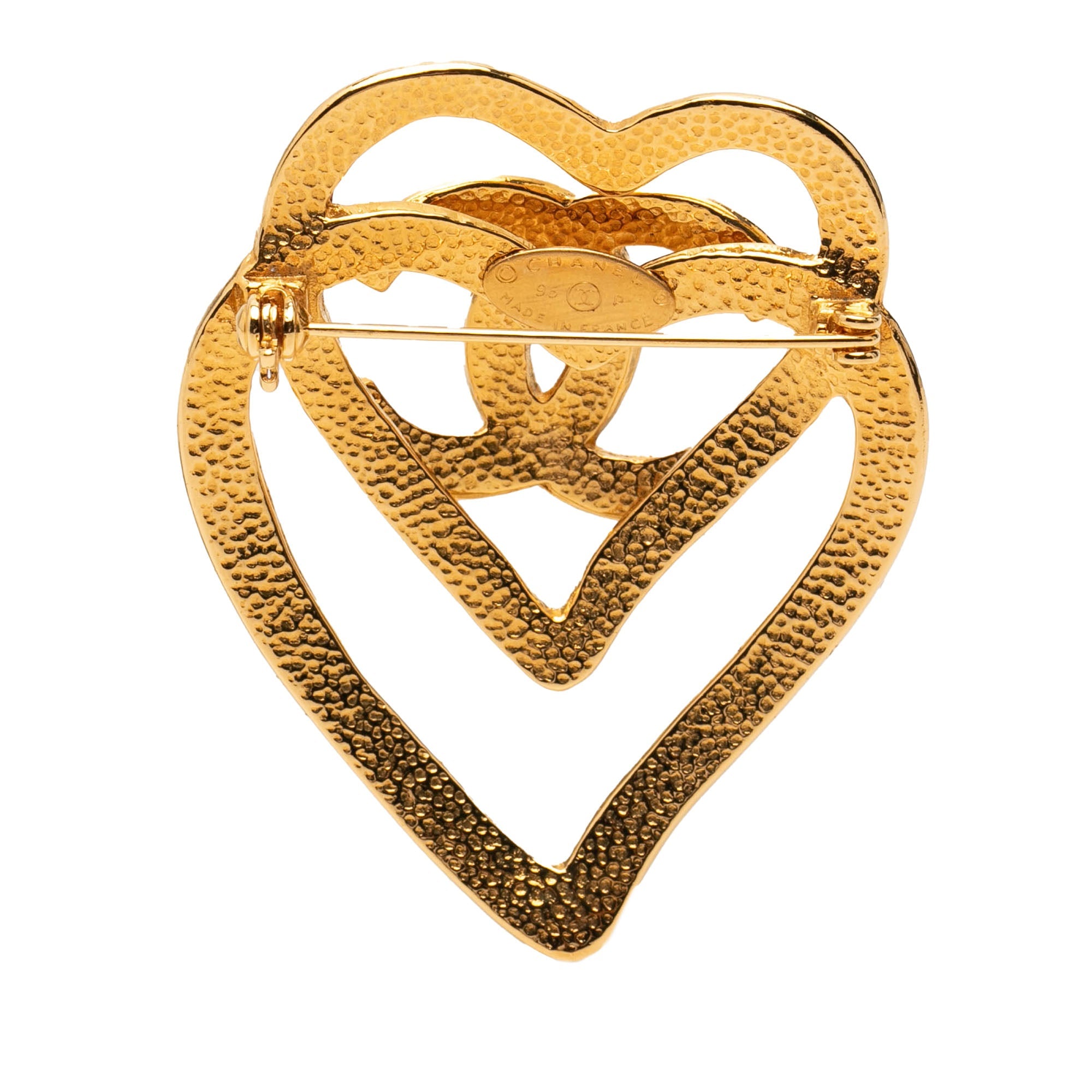 CC Gold Plated Double Heart Brooch