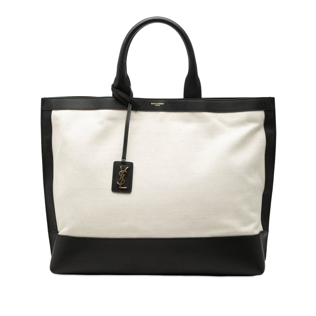Bicolor Canvas and Leather Cabas Tote