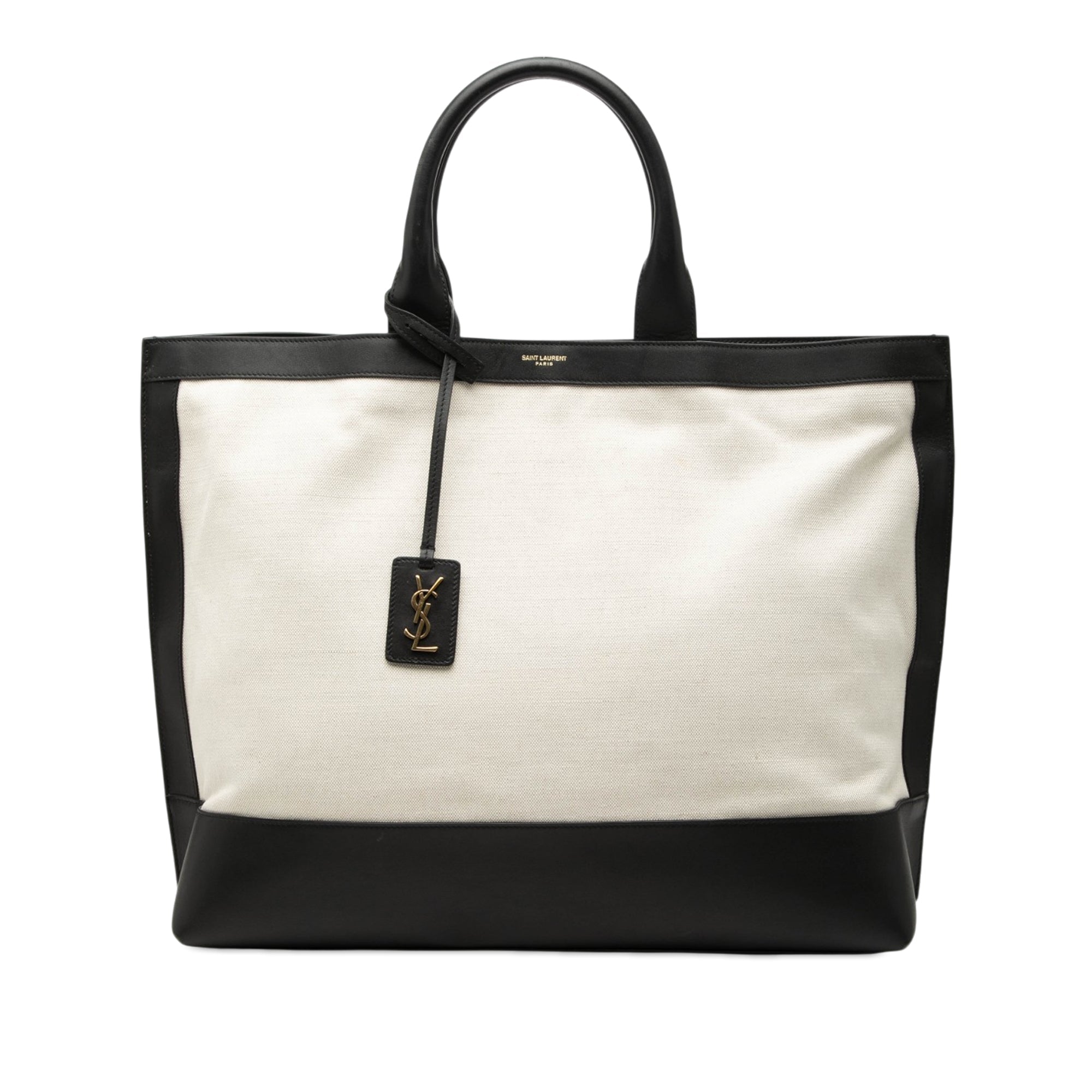 Bicolor Canvas and Leather Cabas Tote