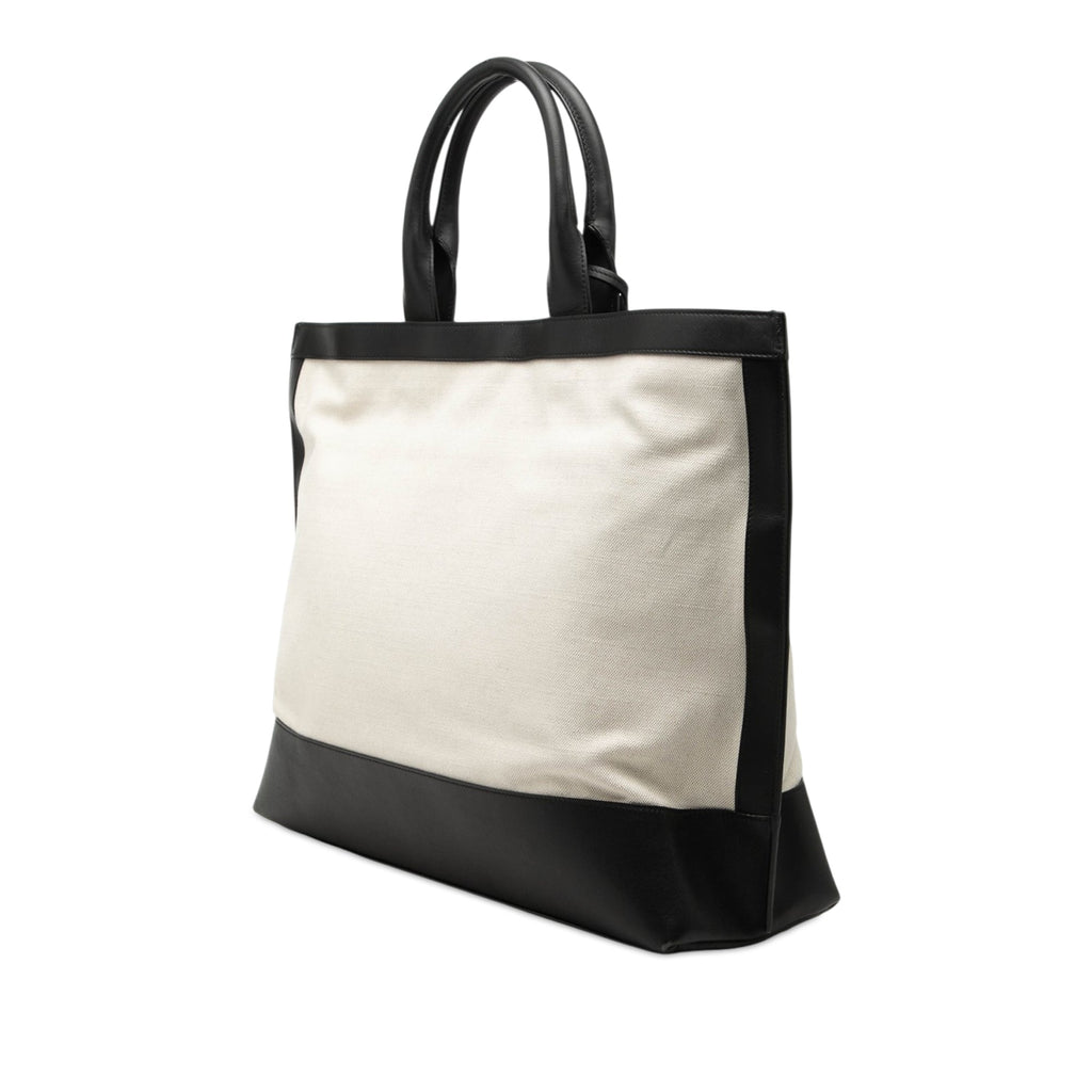 Bicolor Canvas and Leather Cabas Tote