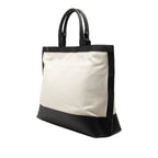 Bicolor Canvas and Leather Cabas Tote