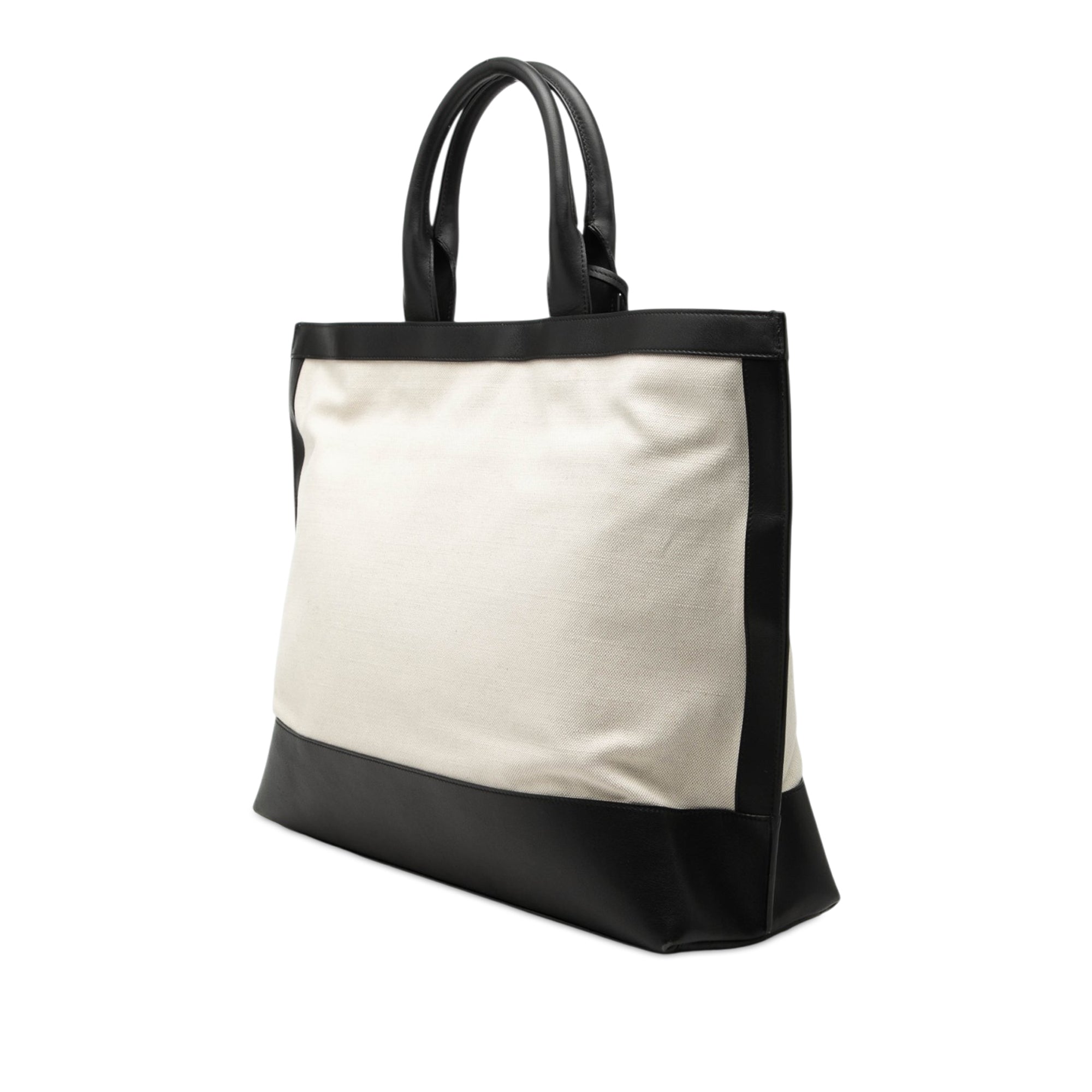 Bicolor Canvas and Leather Cabas Tote