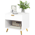 Nightstand with Fluted Panel, Bedside Table with Drawer & Open Compartment, White