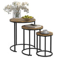 Set of 3 Nesting Tables with Wood Grain Steel Frame, Rustic Brown