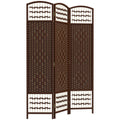 3 Panel Folding Room Divider, Portable Privacy Screen, Wave Fiber, Brown