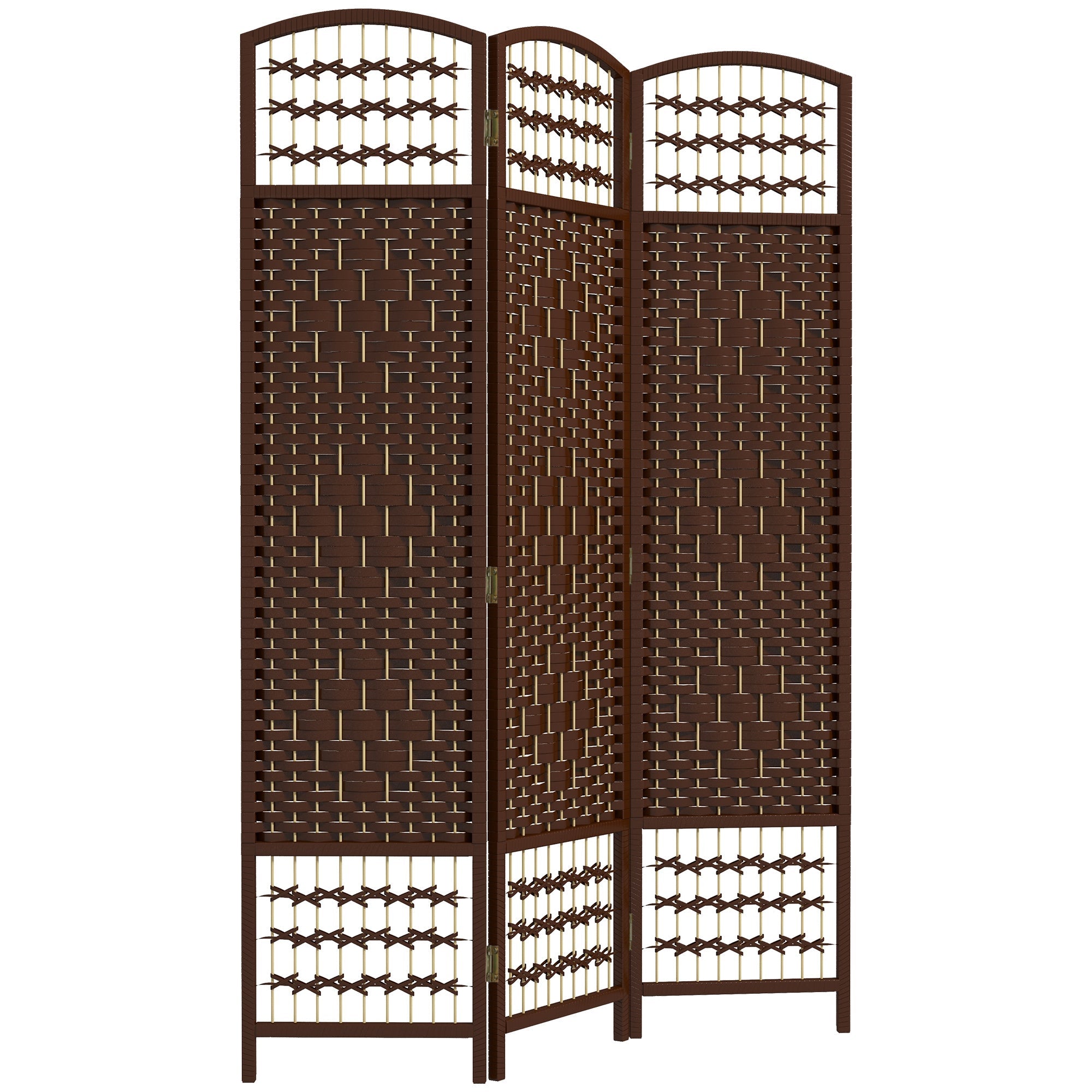 3 Panel Folding Room Divider, Portable Privacy Screen, Wave Fiber, Brown