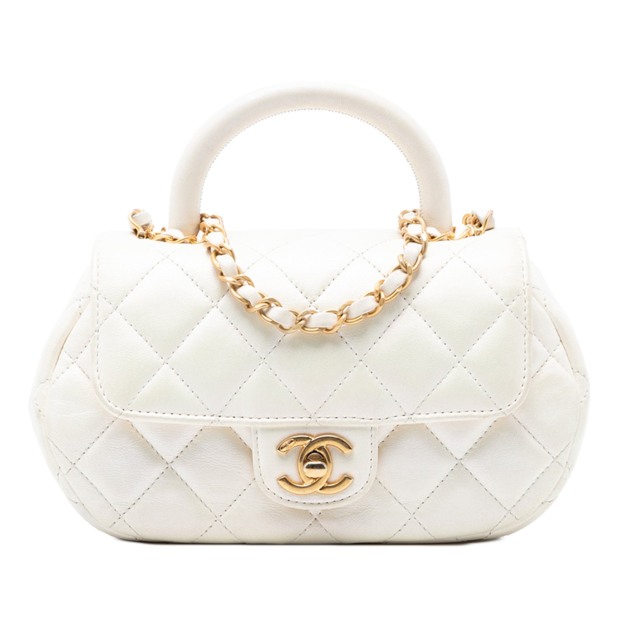 CC Quilted Lambskin Top Handle Bag