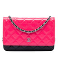 CC Bicolor Quilted Patent Wallet on Chain