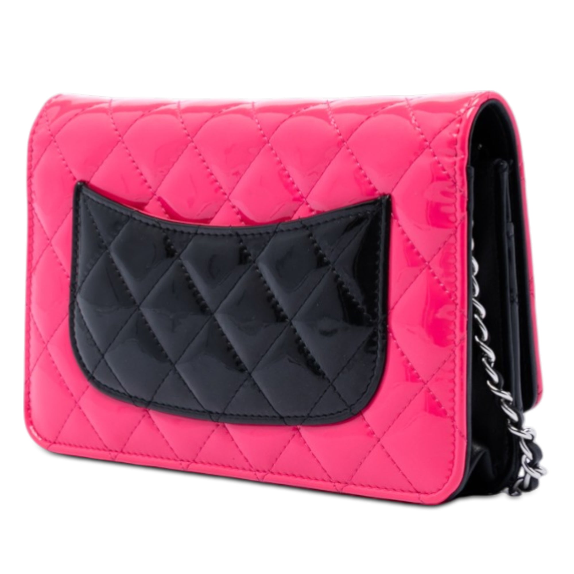 CC Bicolor Quilted Patent Wallet on Chain