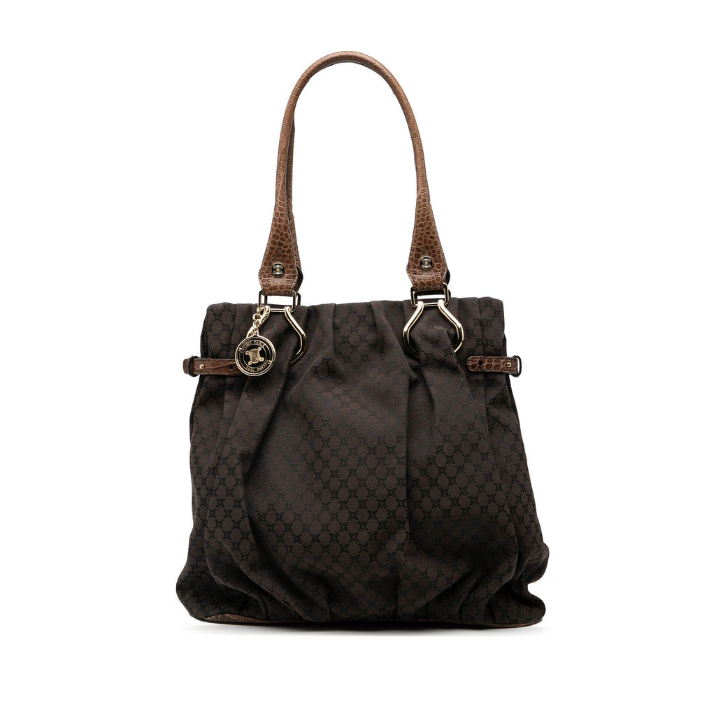 Embossed Leather Trimmed Macadam Canvas Vertical Tote
