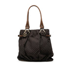 Embossed Leather Trimmed Macadam Canvas Vertical Tote