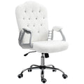 Teddy Fleece Computer Chair, Button Tufted Swivel Desk Chair with Tilt Function, White