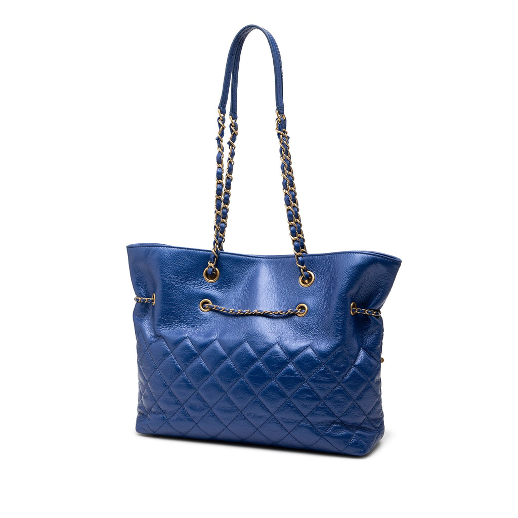 CC Calfskin Front Zip Drawstring Chain Tote