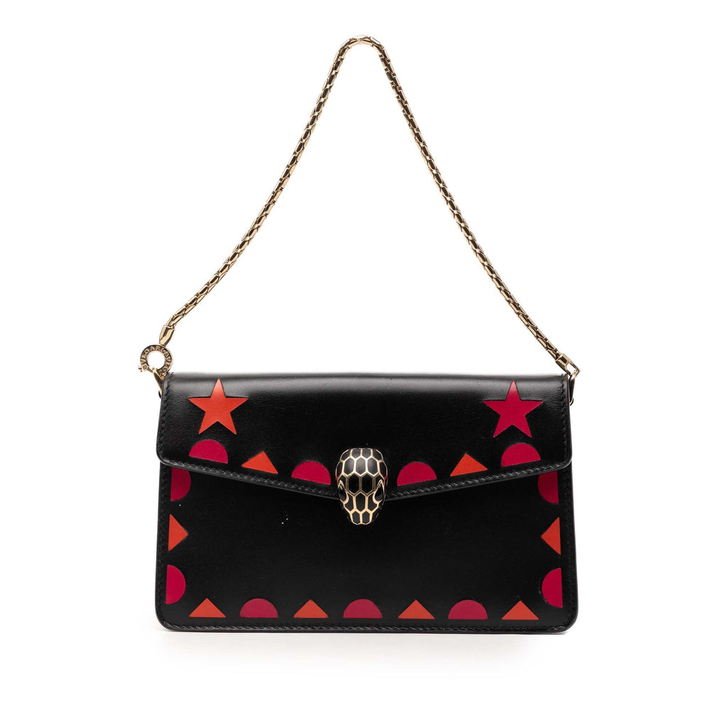 Mini Calfskin Geometric and Stars Patch Serpenti Forever Clutch with Chain
