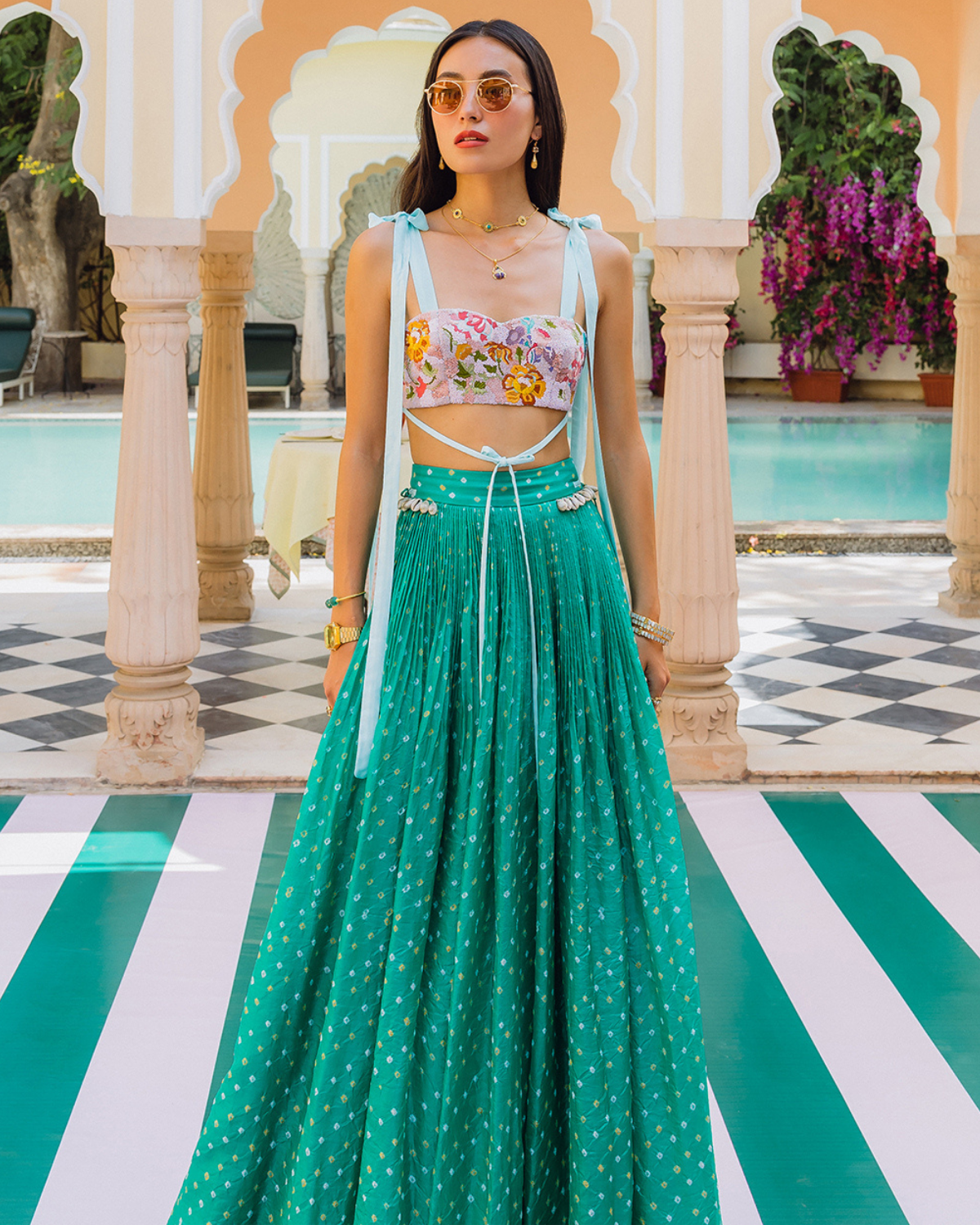 Watermelon Green Bandhini Lehenga Set By KYNAH, Luxury Indian Fashion & Bridal Wear
