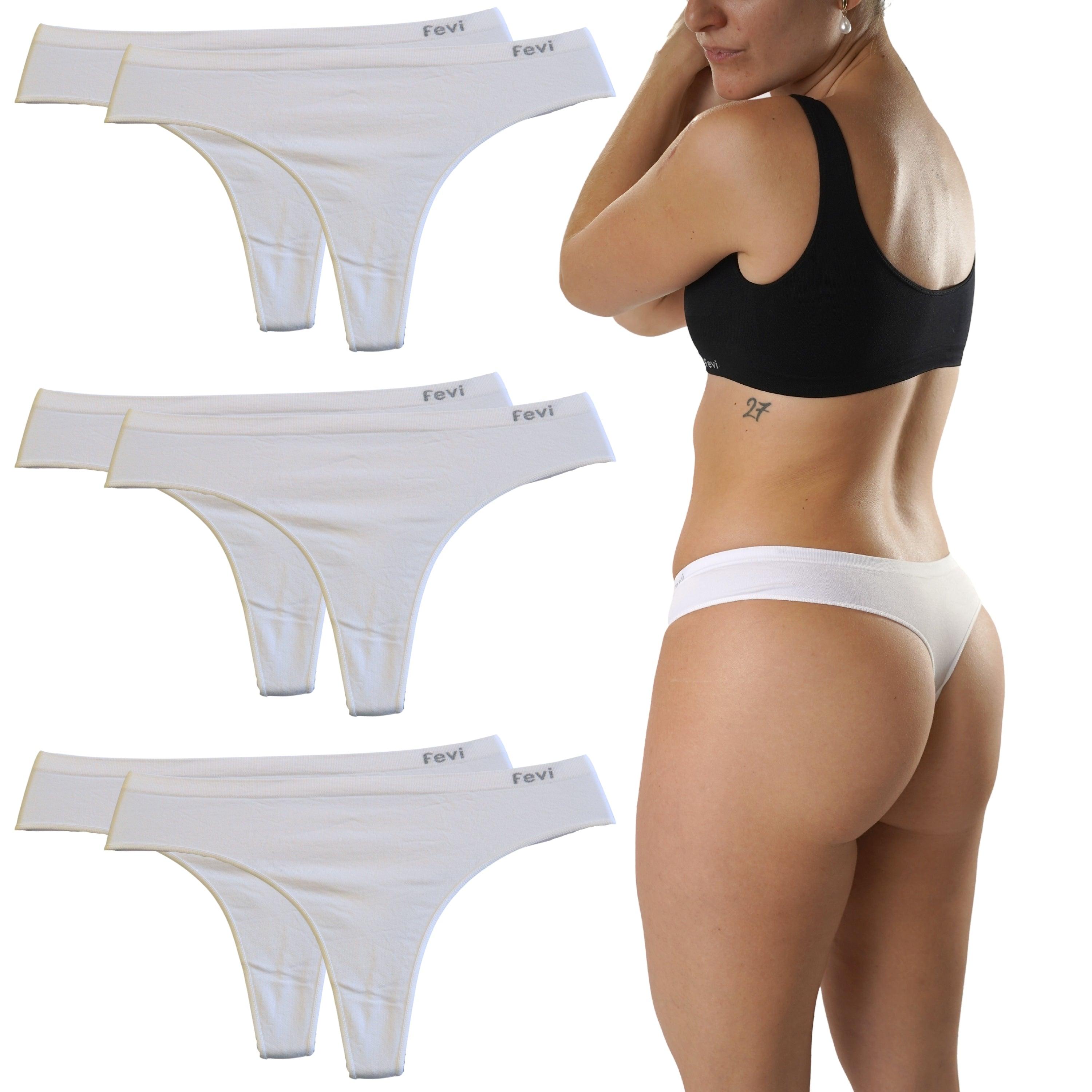 FEVI | Pack de 6 Tangas en 1 o 3 Colores Diferentes: Blanco, Negro y Beige | Talla Única: M-L