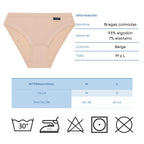 Don Algodon Pack de 6 Braguitas Beige Tiro Medio de Algodón para Mujer