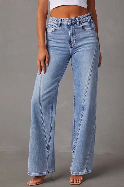 Timeless Distressed Straight Leg Splice Jeans