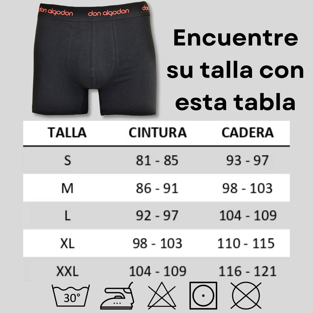 Don Algodon | Pack 12 Boxers para Hombre | Negros con Cintura de Colores | Transpirables
