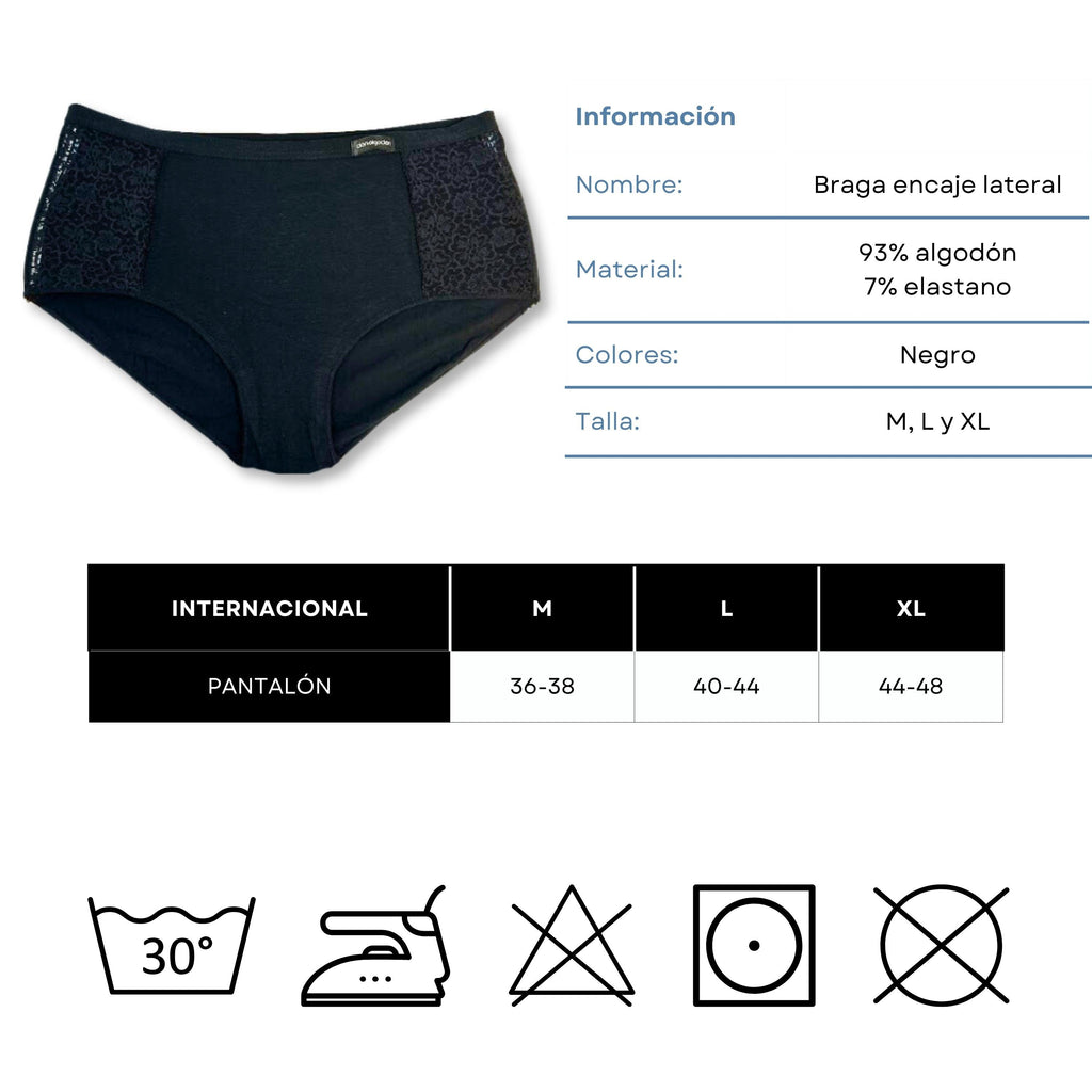Don Algodon | Pack de 6 Bragas con Cintura de Encaje Tiro Alto | Transpirables