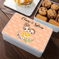 Personalizado de dibujos animados mamá y el niño de nacimiento de flores de alimentos de grado galleta galleta de almacenamiento de lata con el nombre de cumpleaños Día de la Madre de regalo para la m